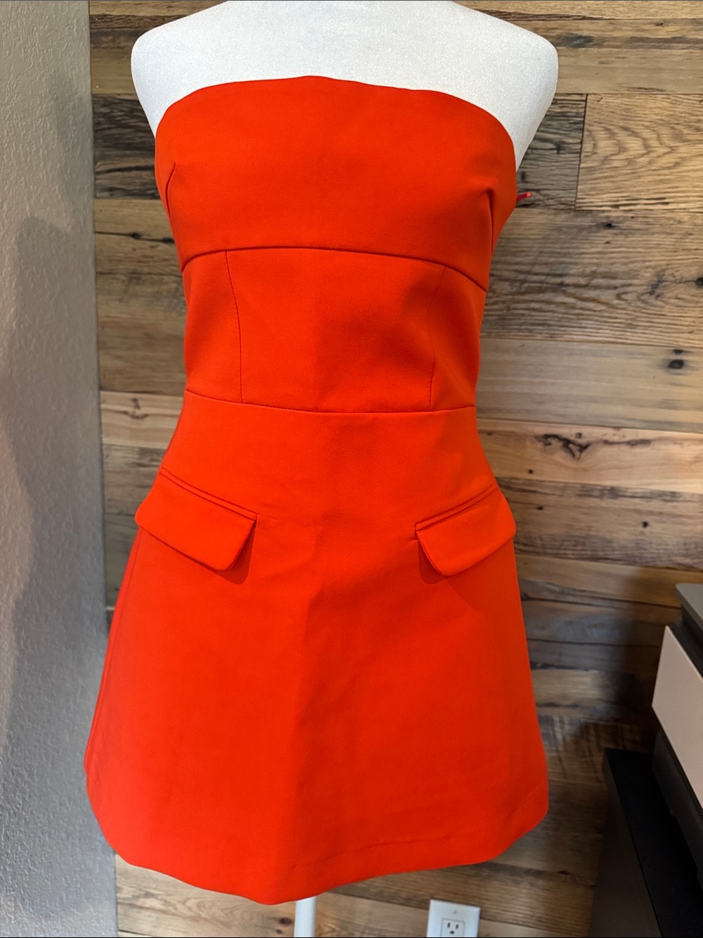 EUC Strapless Orange Mini Dress with hidden Shorts